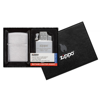  Набор Зажигалка ZIPPO 205-090201 Combo Satin Chrome + газовый инсерт Double Flame