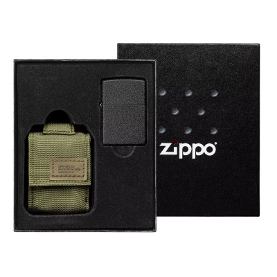 Набор ZIPPO 49400 Зажигалка Black Crackle + Зеленый Чехол