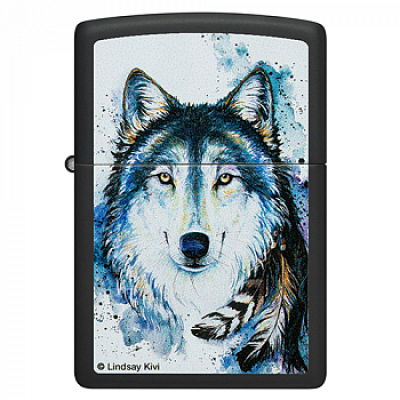 Зажигалка бензиновая Zippo (48936) Feed the Good Wolf Black Matte